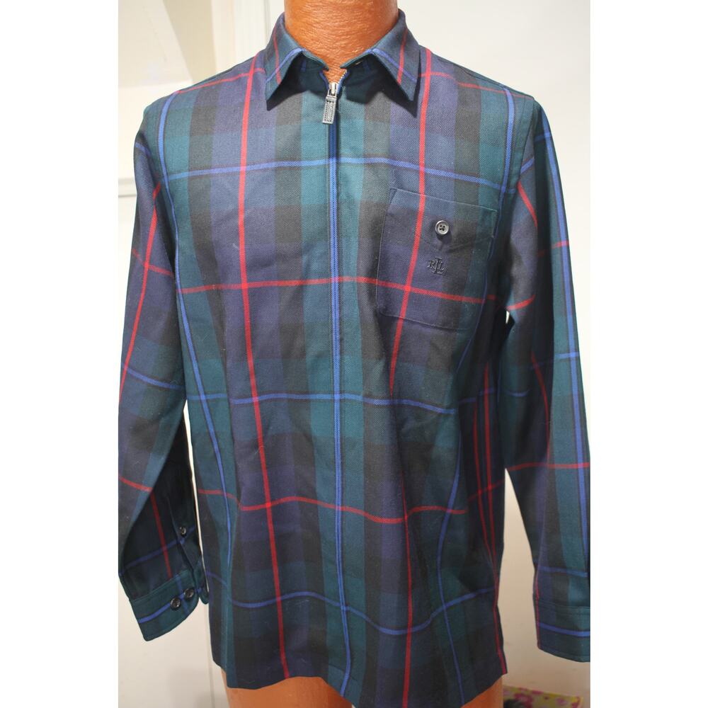 Ralph Lauren Lauren Womens Wool Plaid Zip Front Shirt Jacket Medium Lined